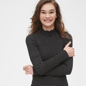 GAP Lettuce Edge Striped Mock Neck Top S